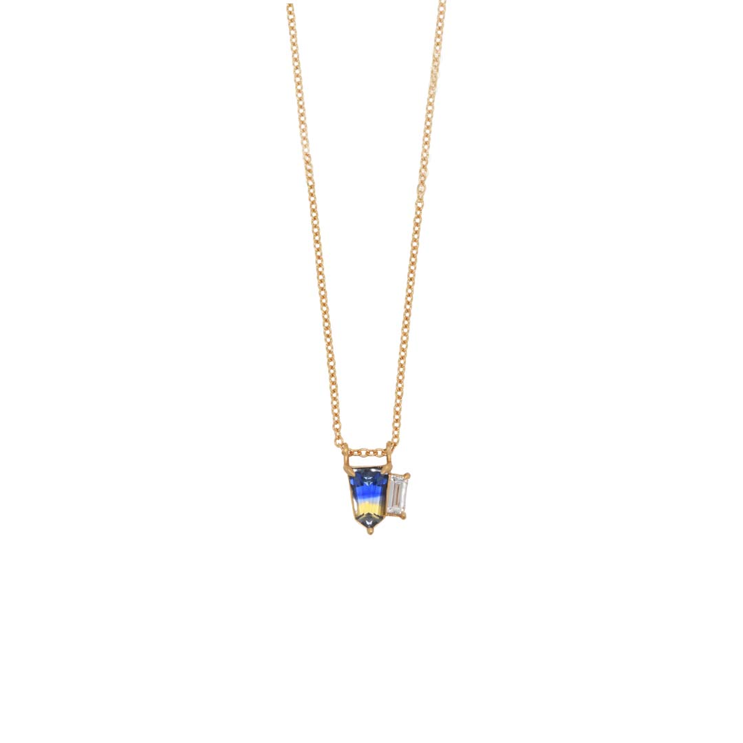 One Of A Kind Bi-Color Shield Sapphire Necklace