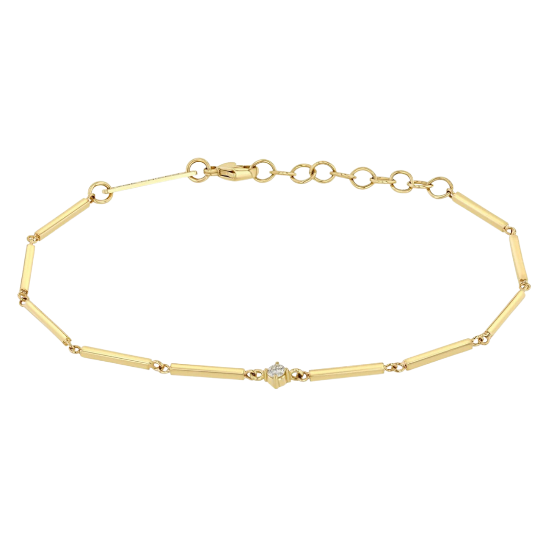 Single Diamond Gold Linked Bar Bracelet