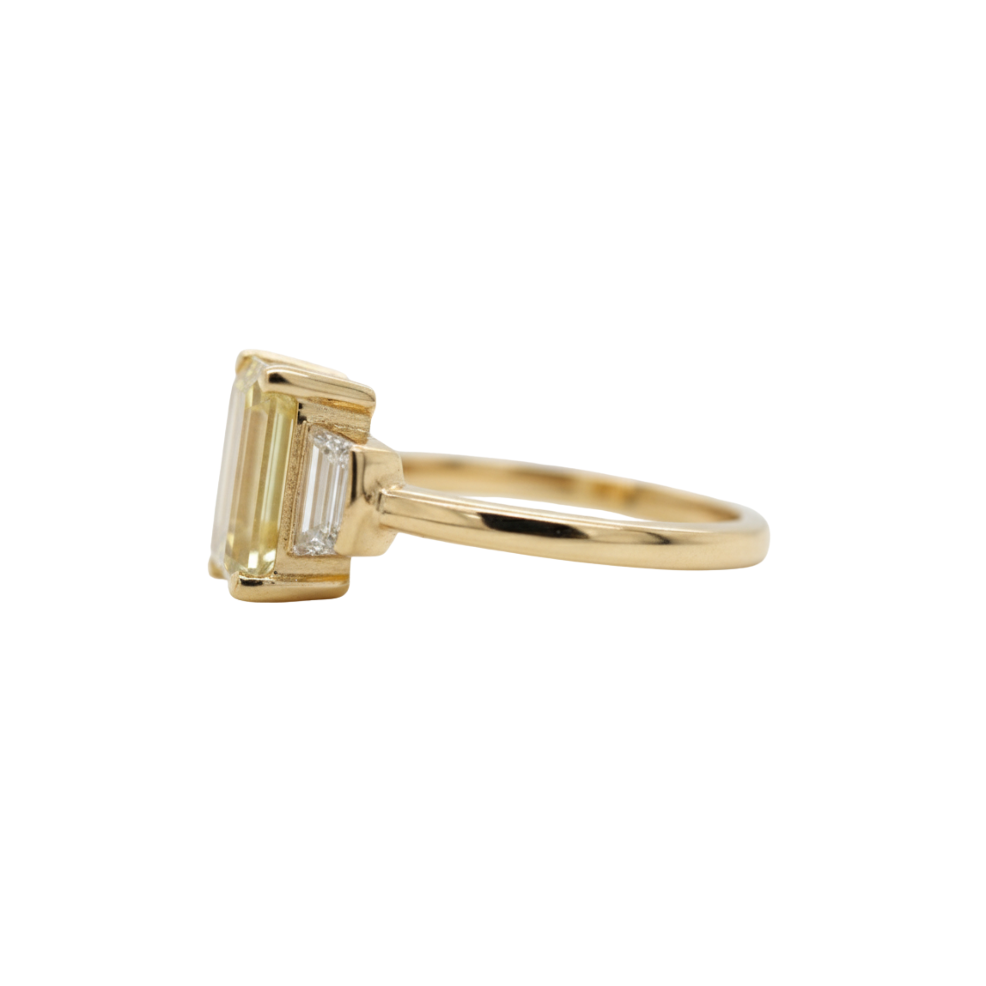 Yellow Lab Diamond Three Stone Ring