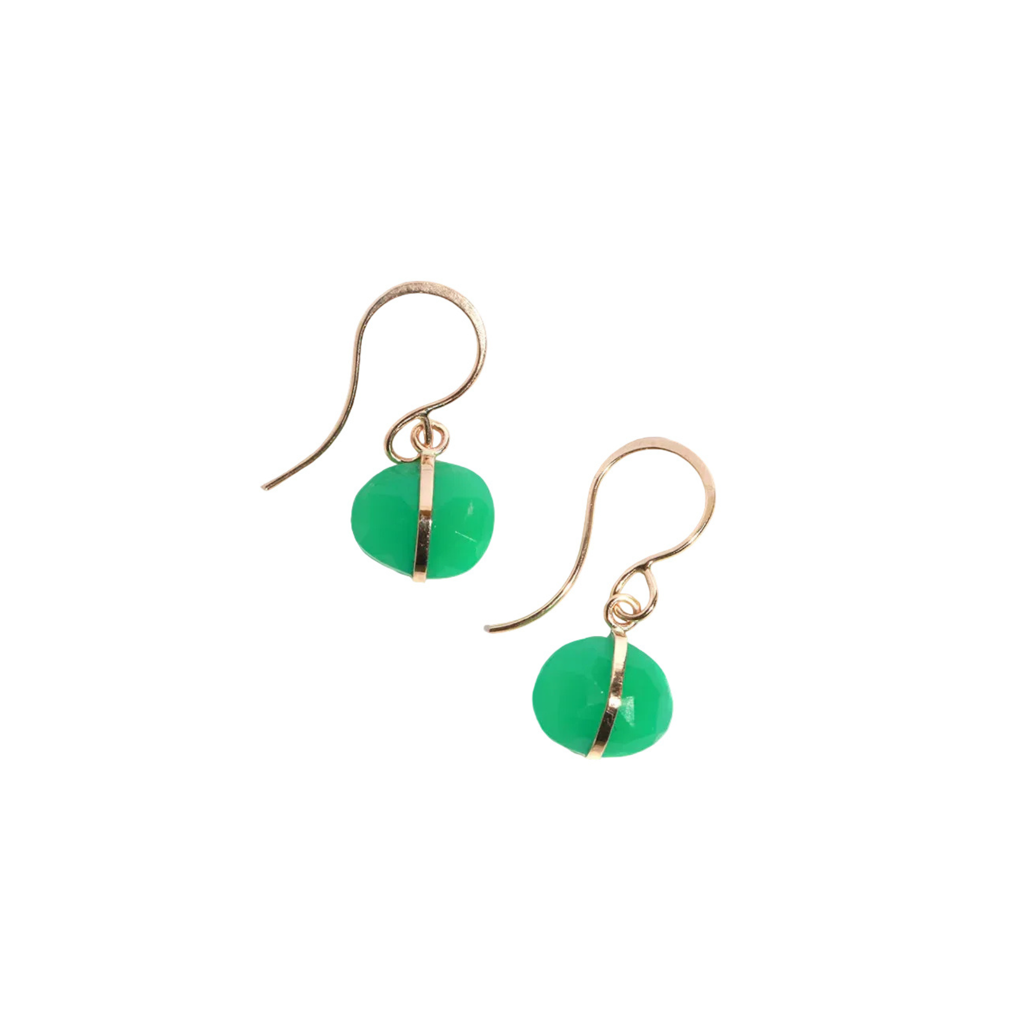 Bezel Wrapped Chrysoprase Drop Earrings