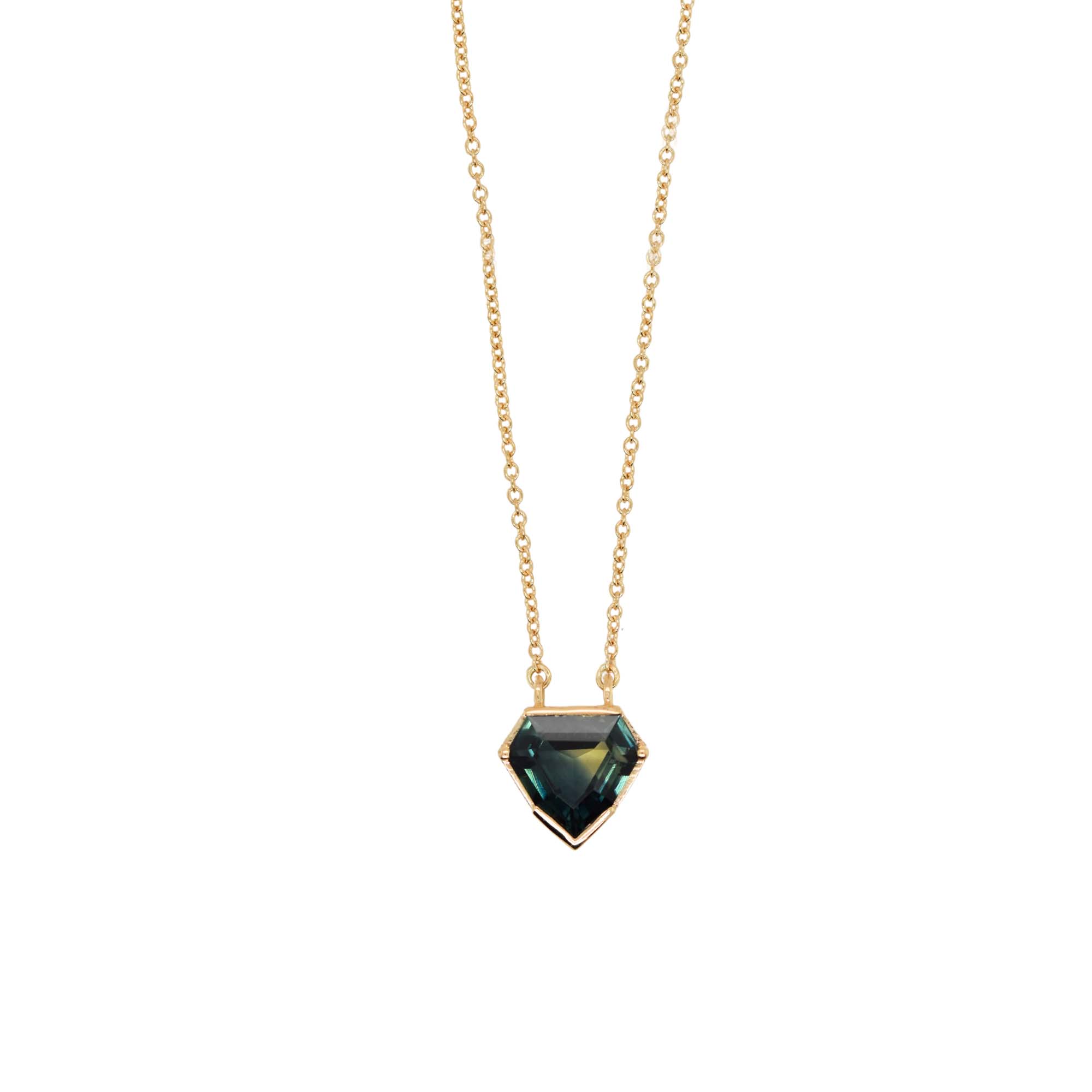 Shelter Anniversary Collection: One Of A Kind Sapphire Shield Necklace