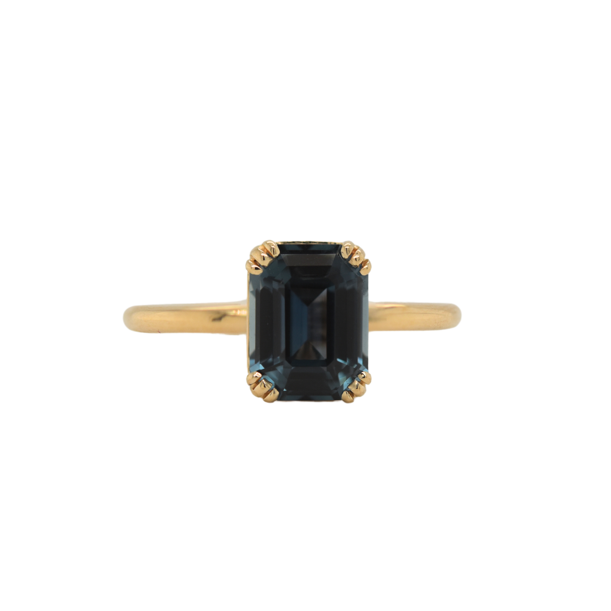 Teal-Blue Emerald Cut Sapphire Kennedy Ring