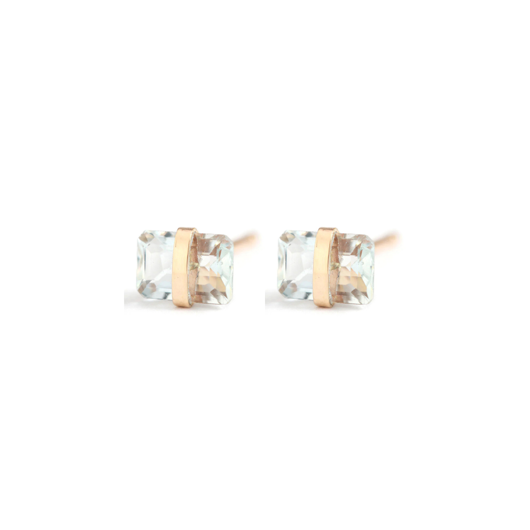 Emerald Cut Aquamarine Studs