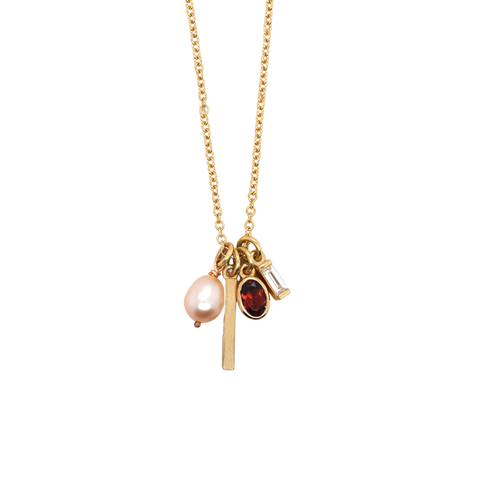 Garnet, Pearl + Diamond Charm Necklace