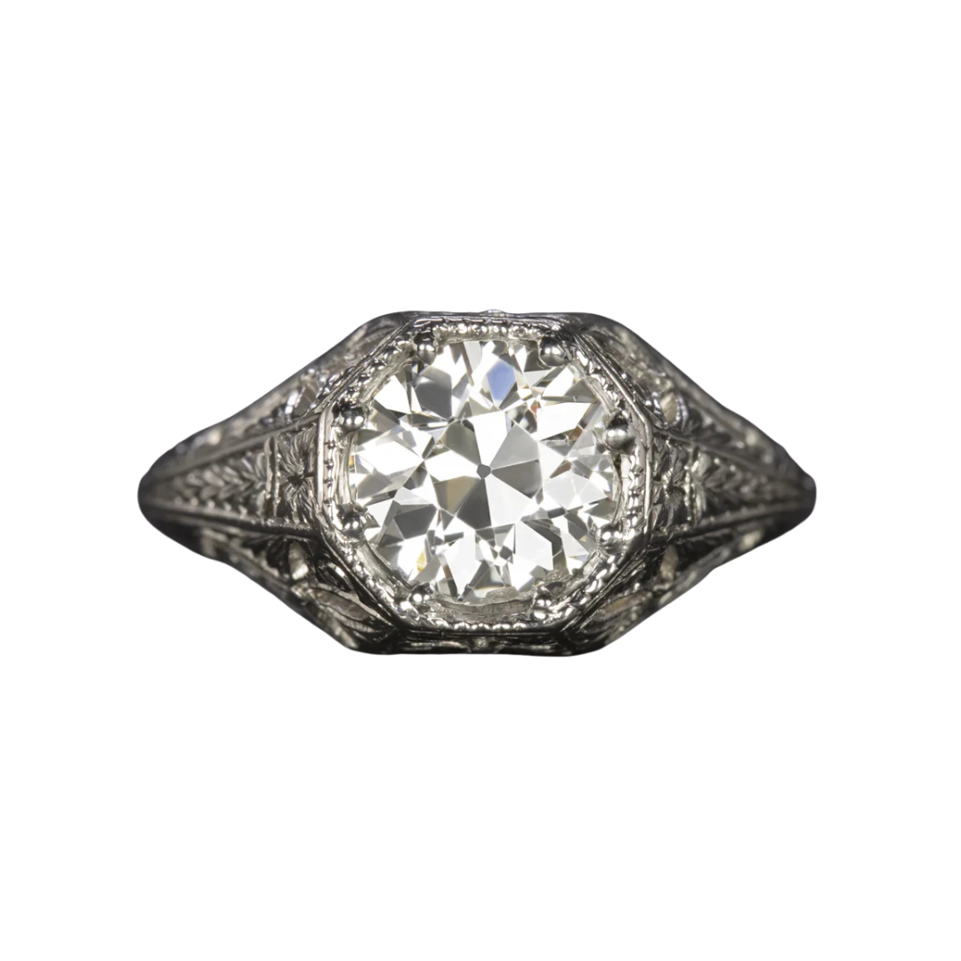 1.5 ct Old European Cut Floral Art Deco Ring