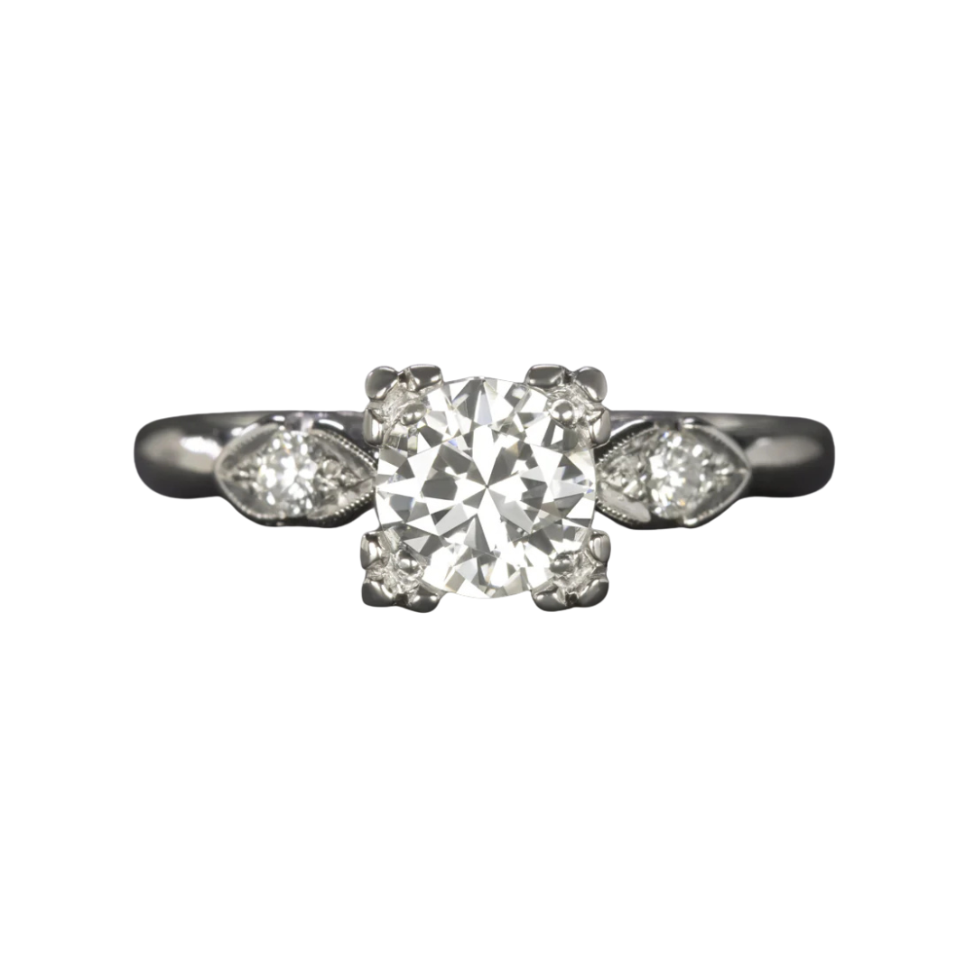 Old Transitional Cut Diamond Milgrain Engagement Ring