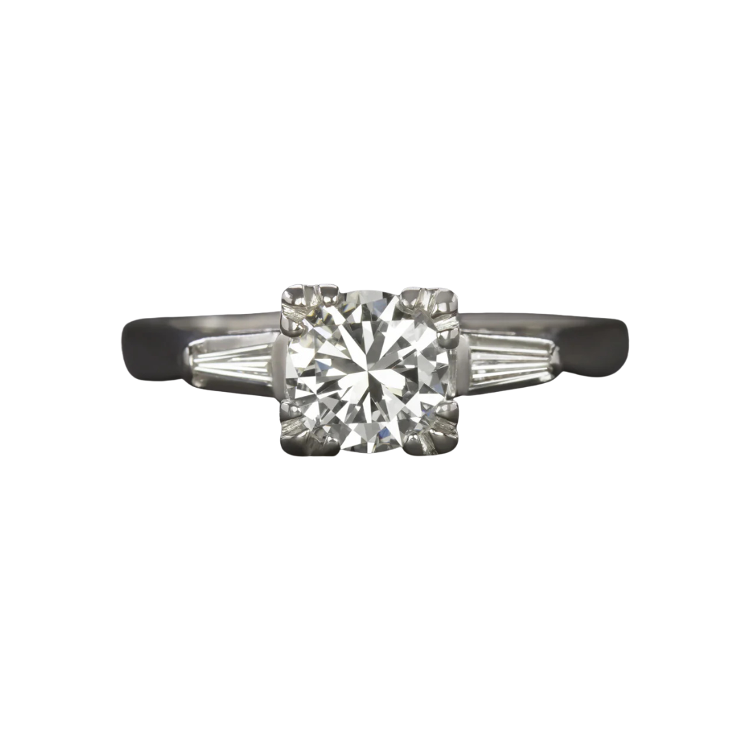Vintage Three Stone Ring with Tapered Baguettes
