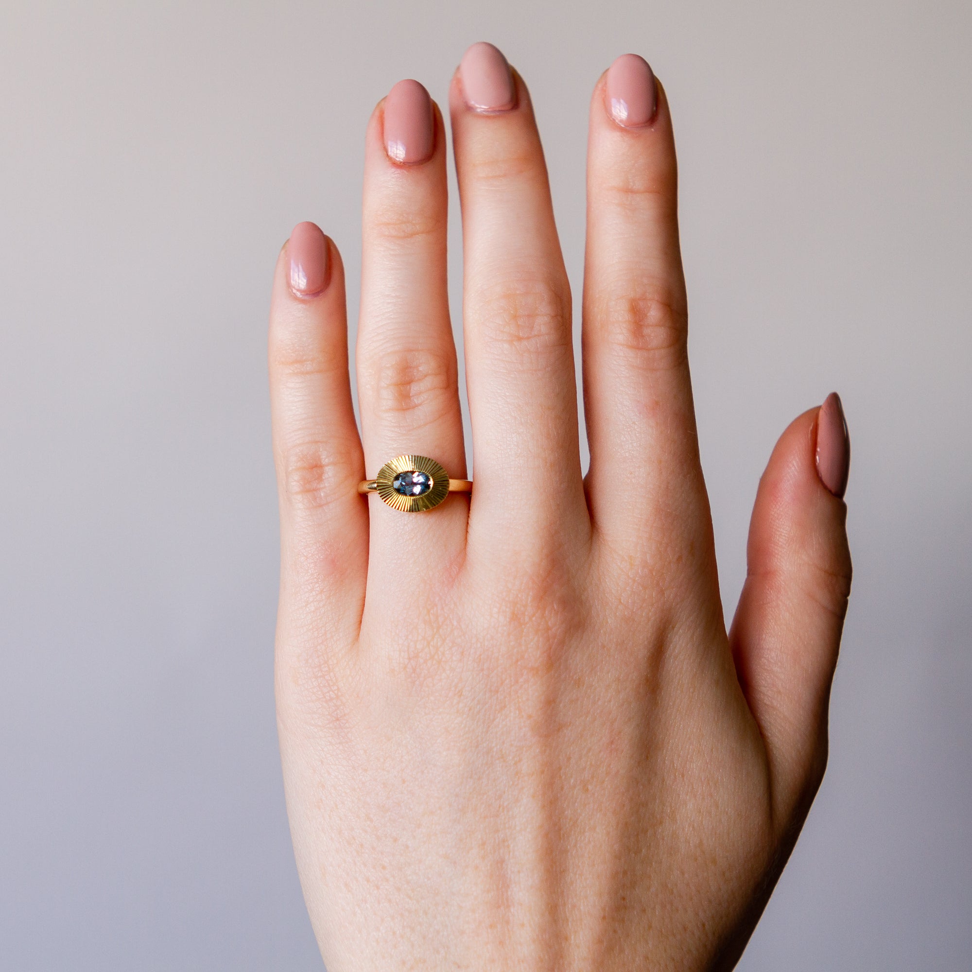 Light Blue Oval Montana Sapphire Aurora Ring