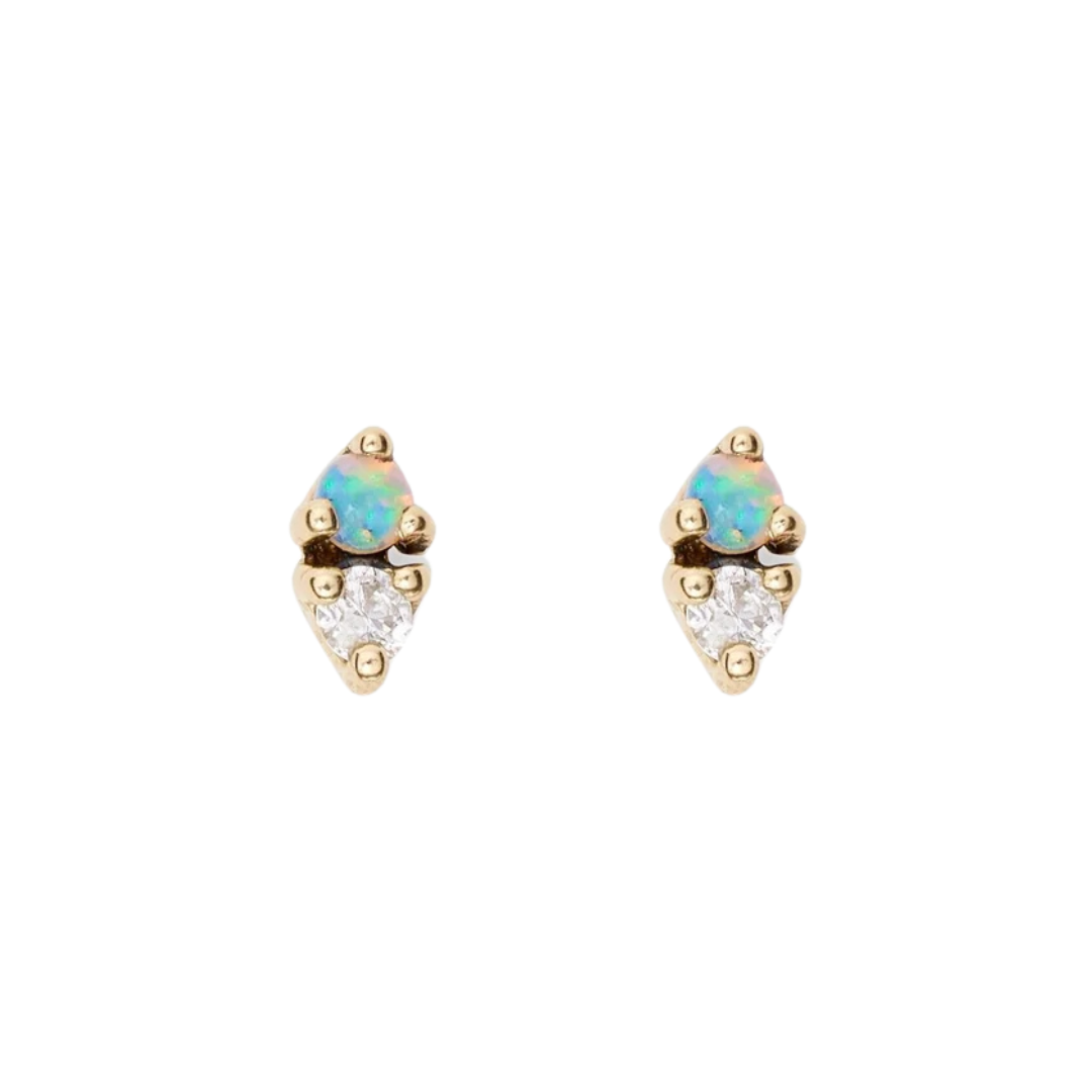 Two-Step Earrings - Opal + Diamond