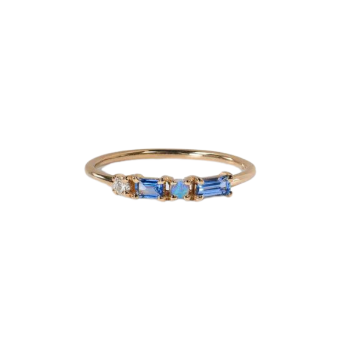 Sapphire, Diamond, and Opal Pillar Ring
