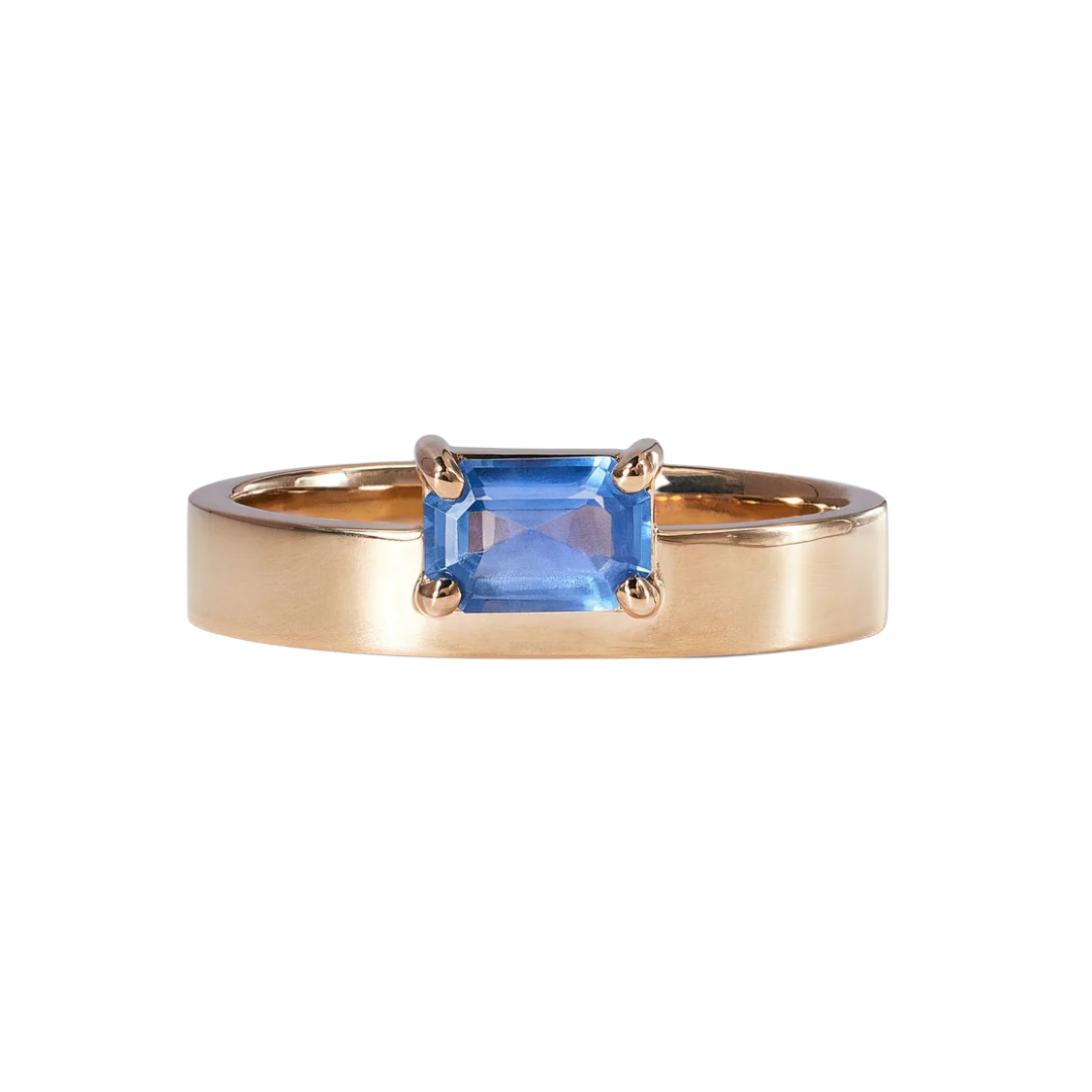 Medium Emerald Cut Blue Sapphire Monolith Ring — Commitment, Curated