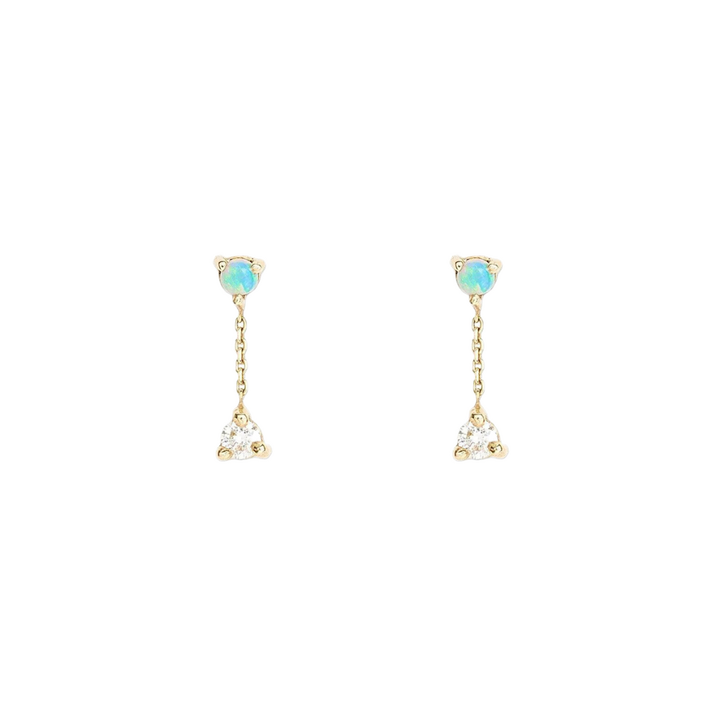 WWAKE Small Two-Step Chain Earring - Opal + Diamond