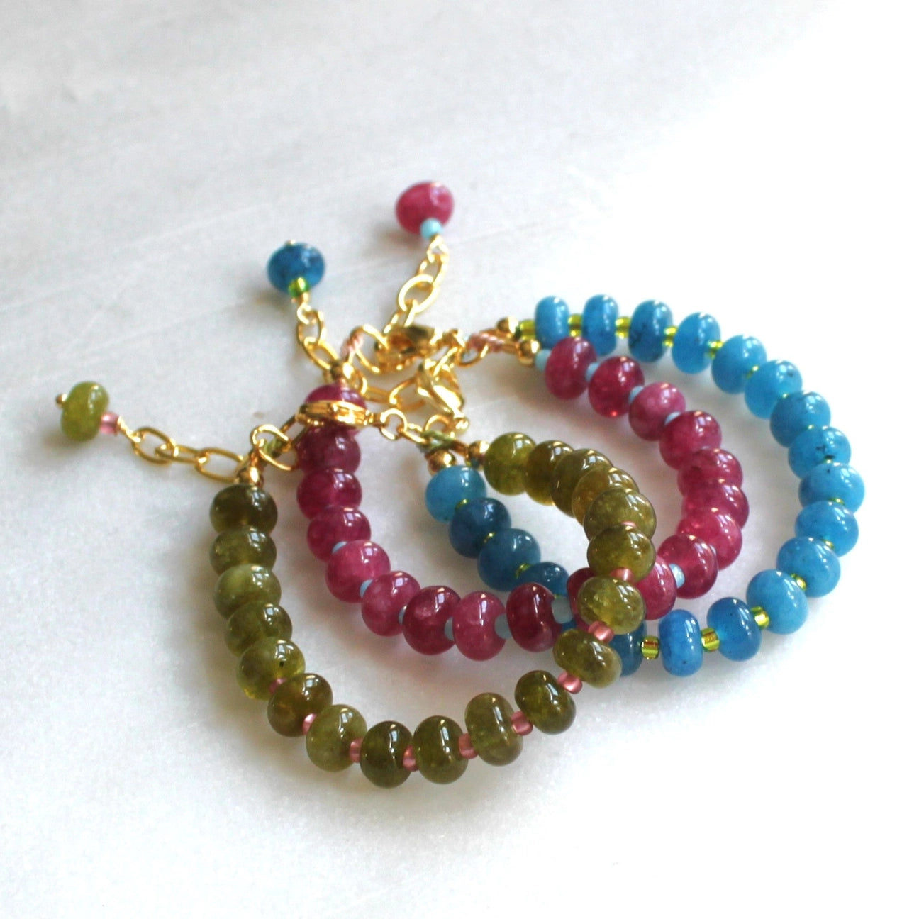 Willow Beaded Stone Candy Bracelet - Olive