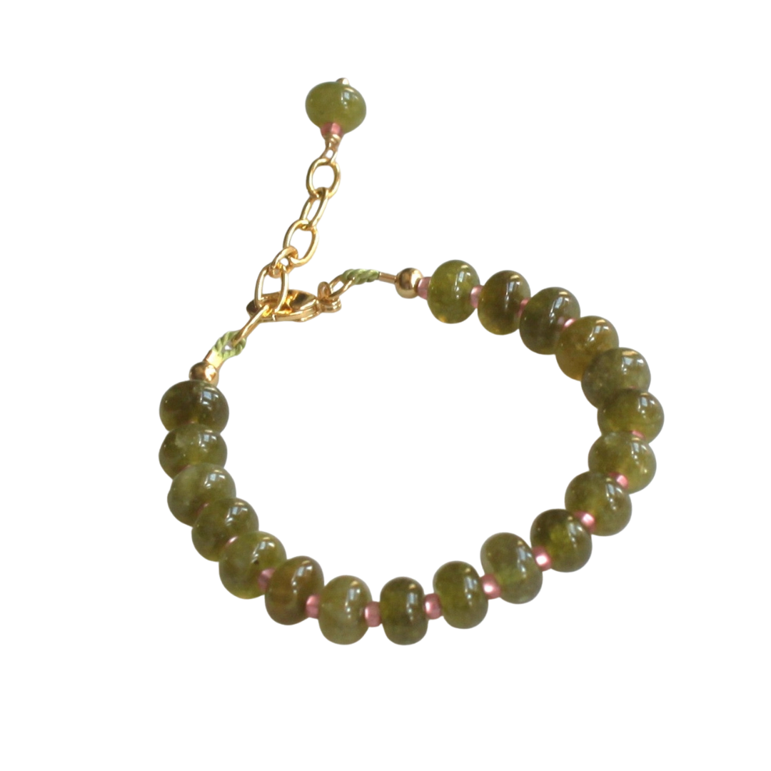 Willow Beaded Stone Candy Bracelet - Olive