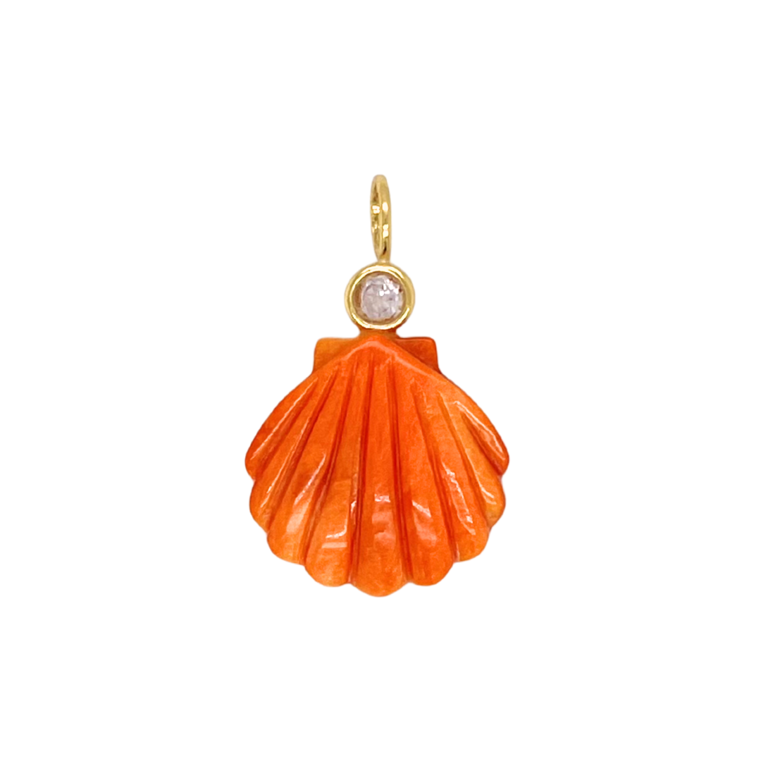 Spiny Oyster + White Topaz Sea Shell Gemmie