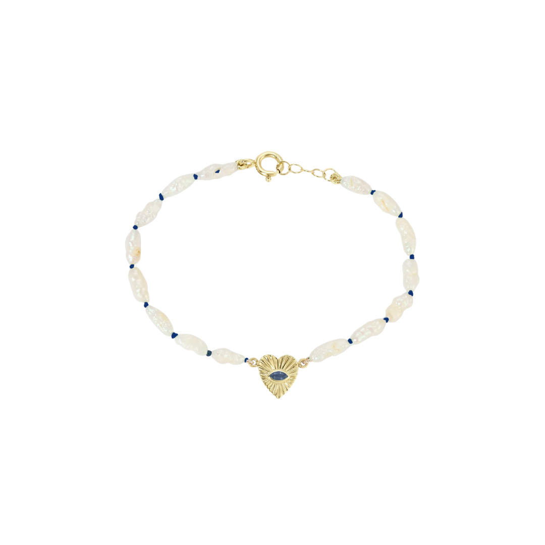 Heshi Pearl Bracelet with Sapphire Heart - Navy — Zahava Heirlooms Trunk Show