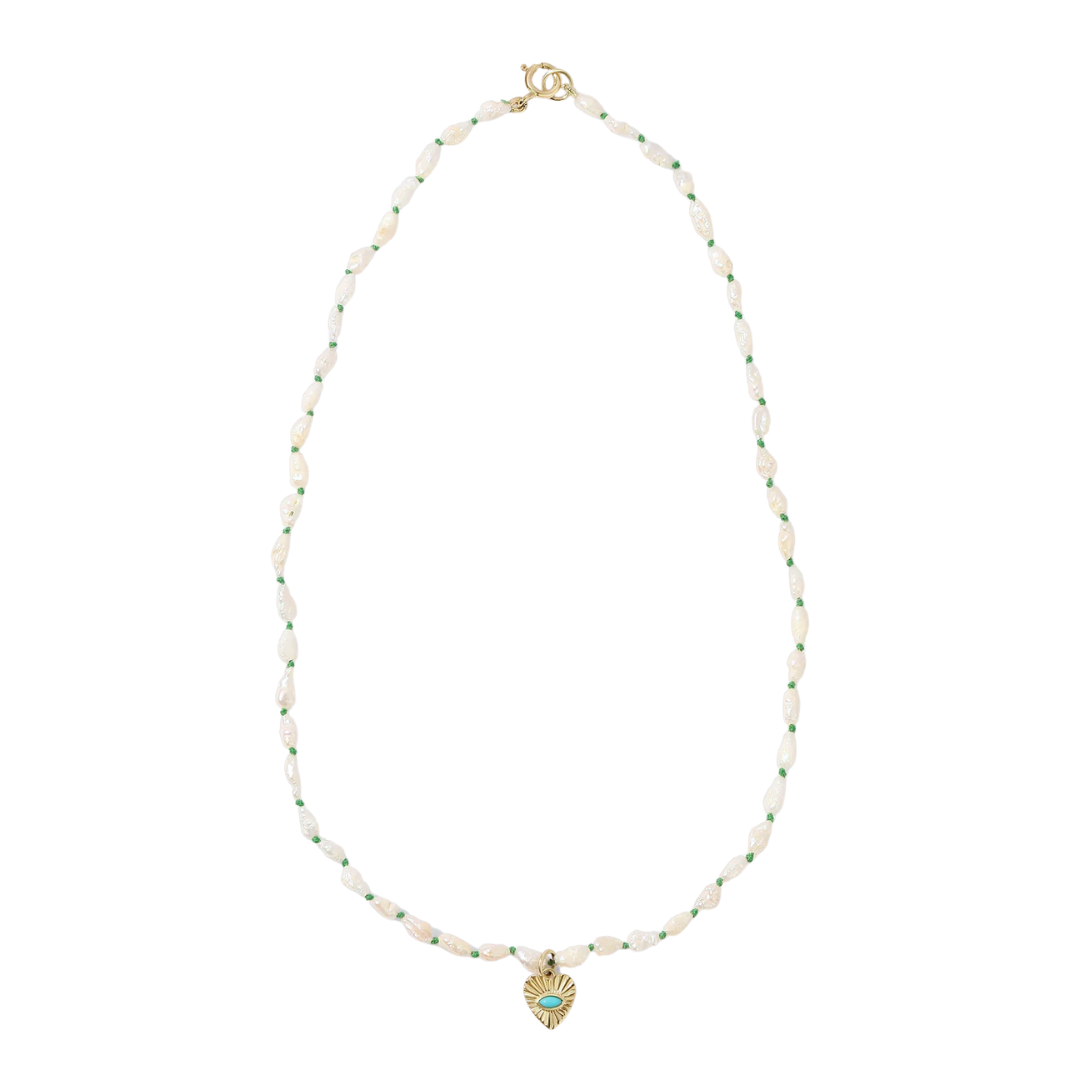 Heshi Pearl Necklace with Turquoise Heart — Zahava Heirlooms Trunk Show