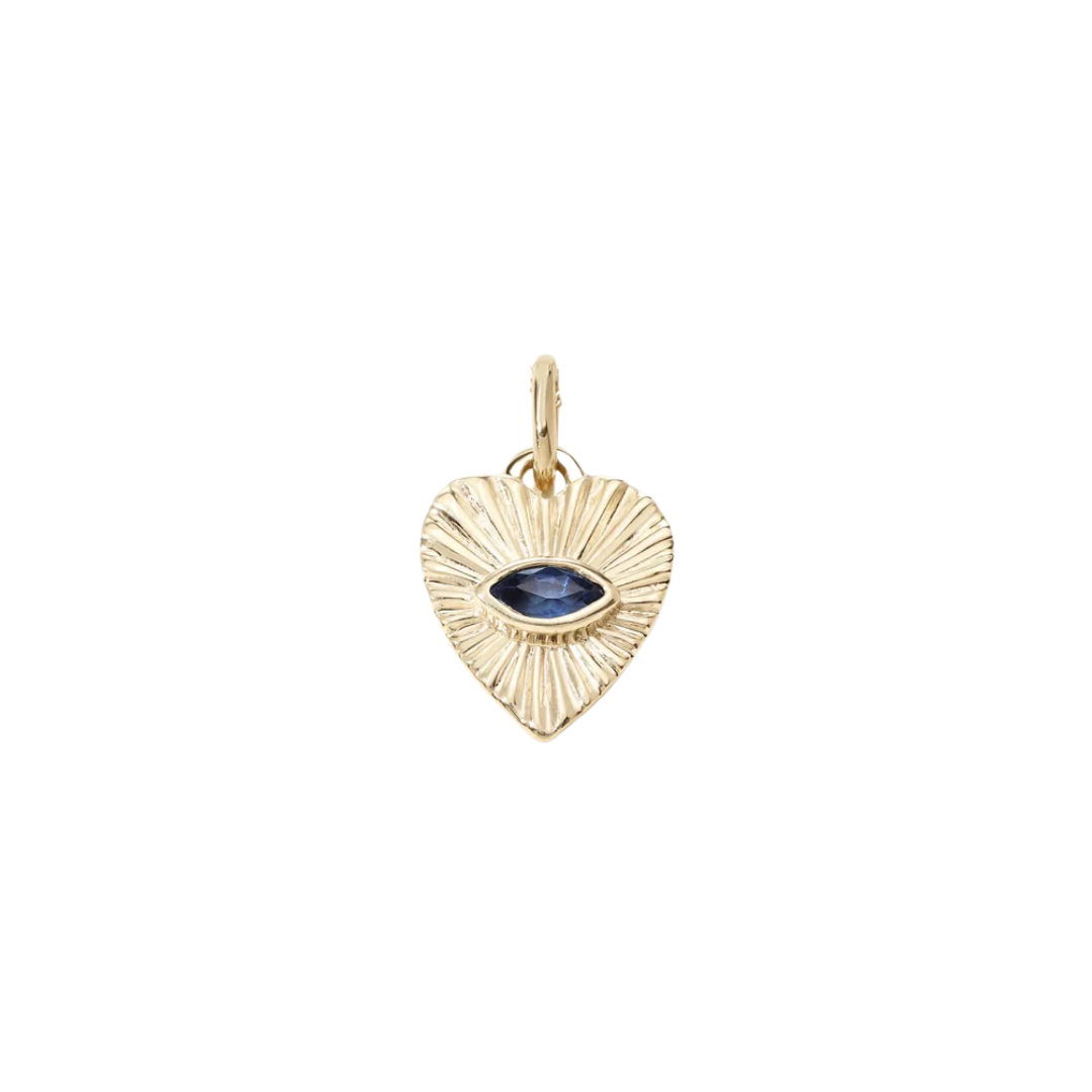 Mini Sapphire Sunbeam Heart Charm — Zahava Heirlooms Trunk Show
