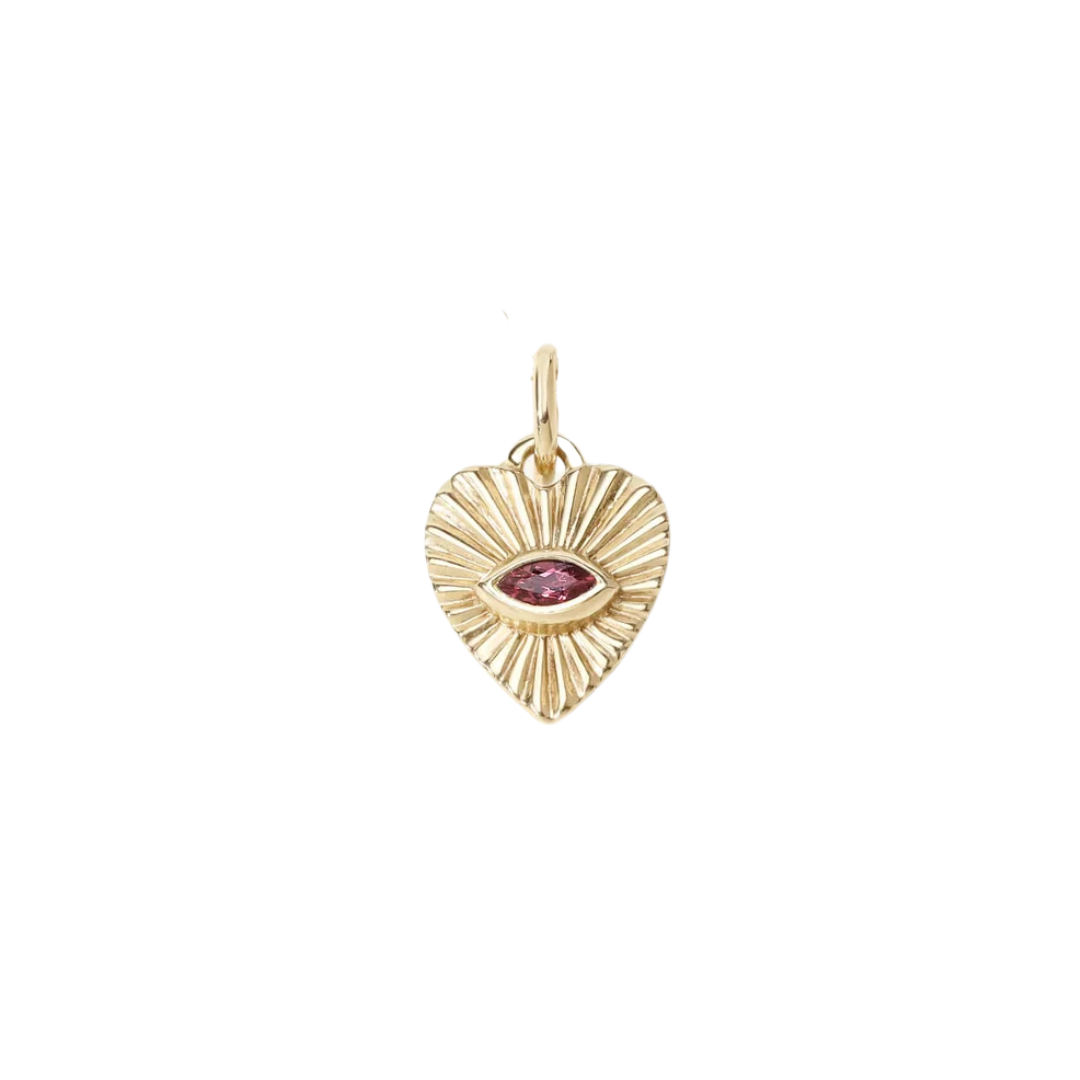 Mini Pink Tourmaline Sunbeam Heart Charm — Zahava Heirlooms Trunk Show