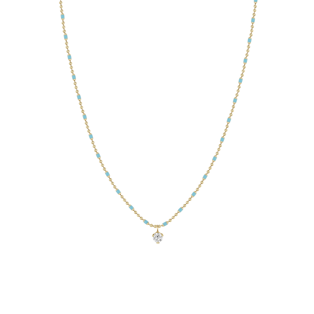 Prong Set Diamond Pendant and Turquoise Necklace