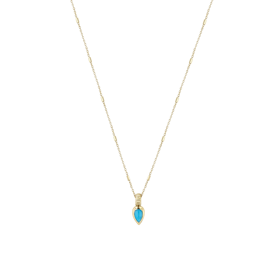 Bezel Set Pear Cabachon Turquoise Stone Necklace
