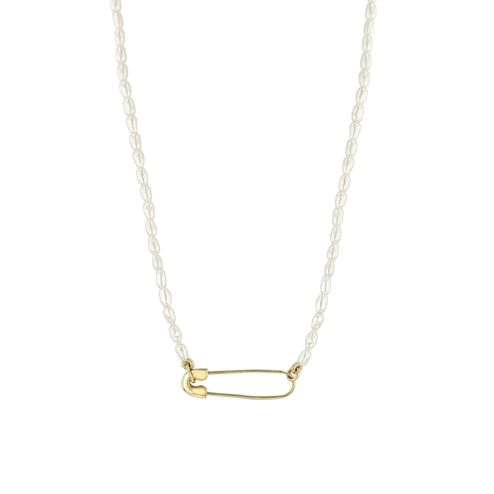Safety Pin Rice Pearl Necklace