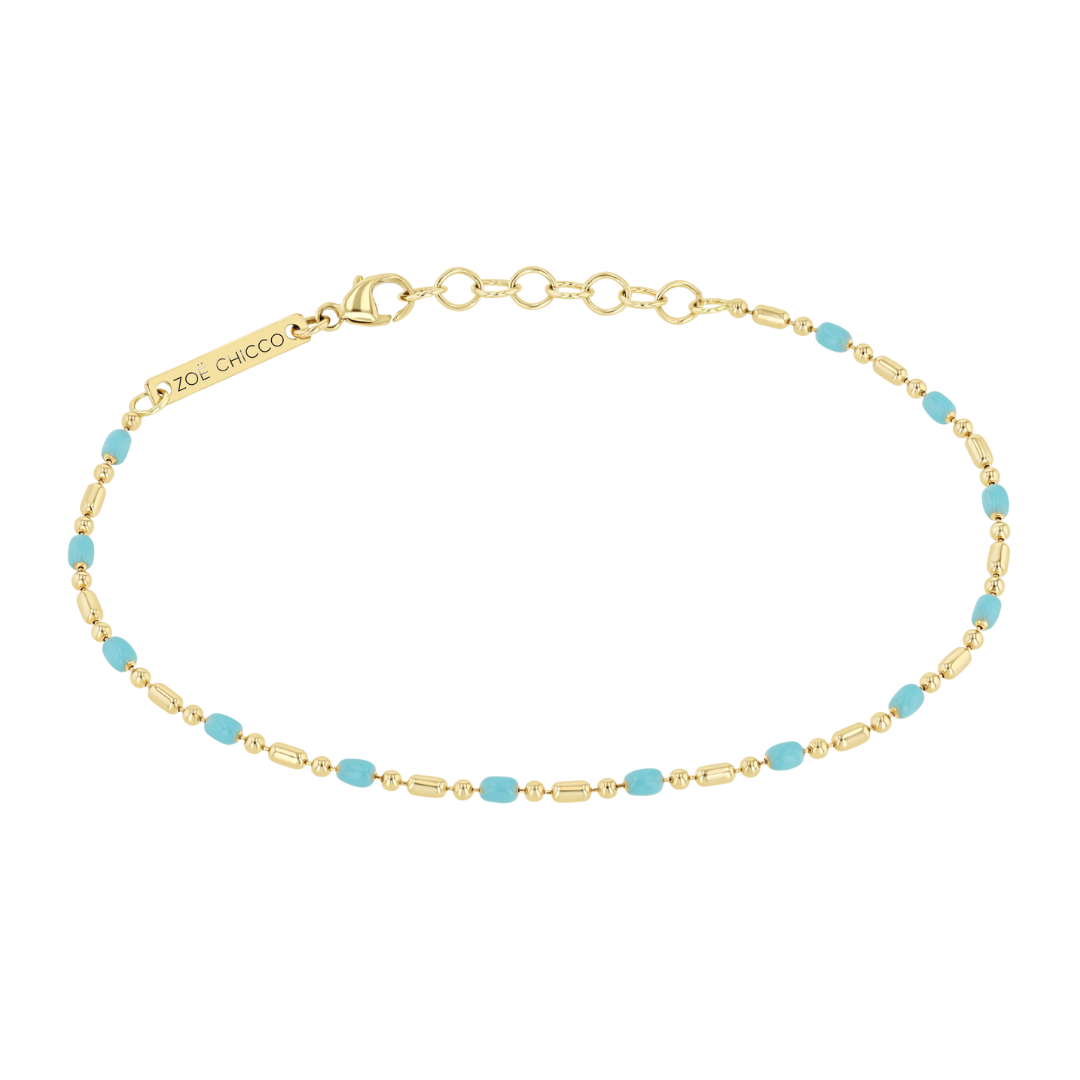 Turquoise Bar and Bead Chain Bracelet