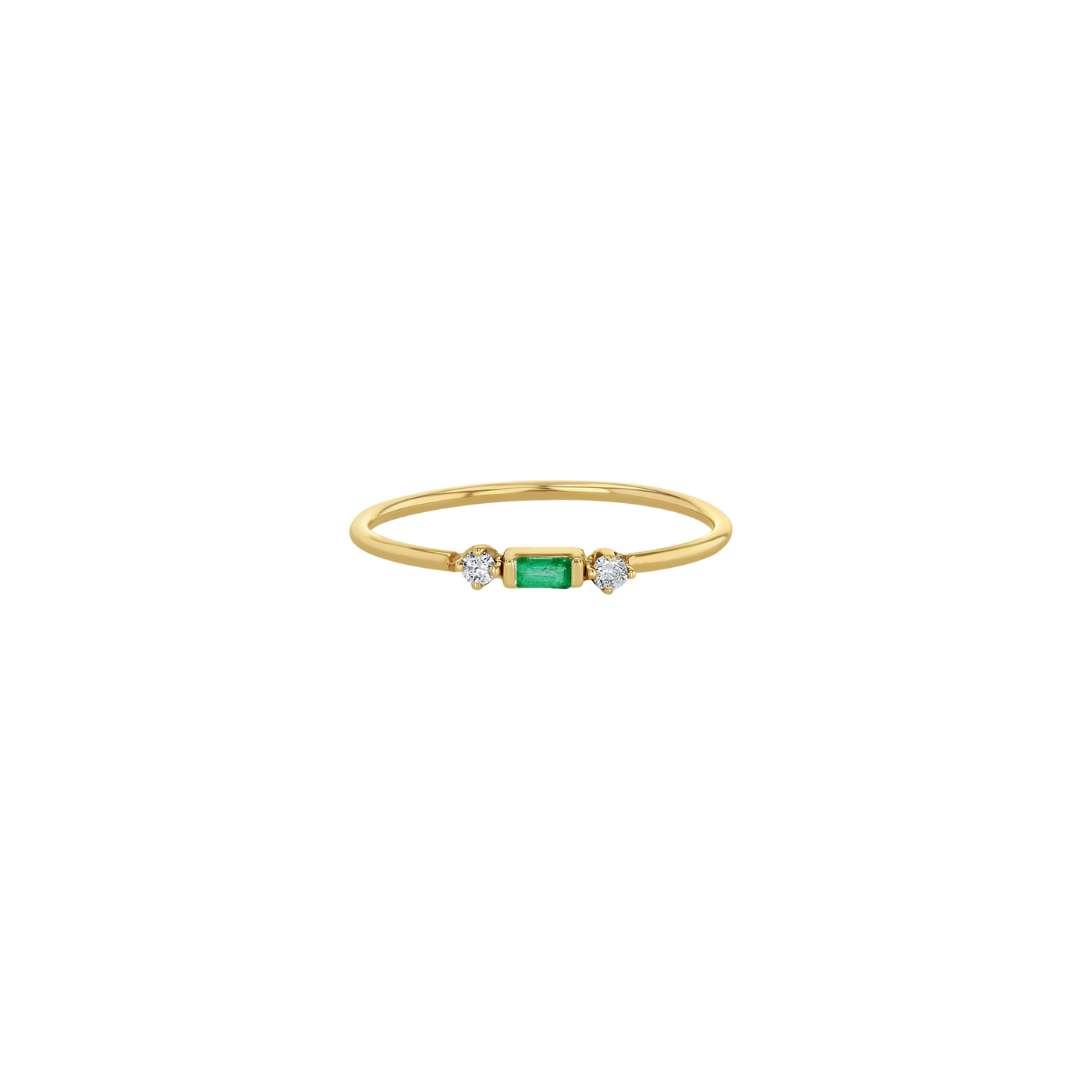 Horizontal Emerald Baguette & Prong Diamond Ring