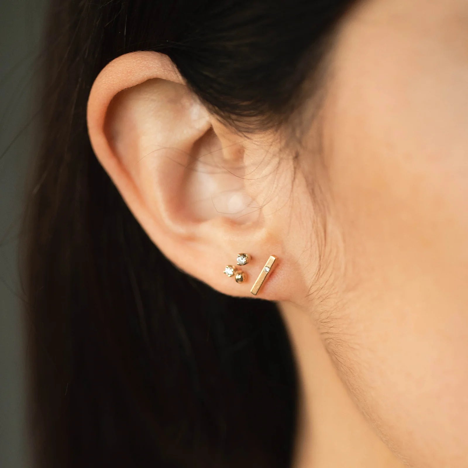 Diamond Thin Bar Stud Earrings