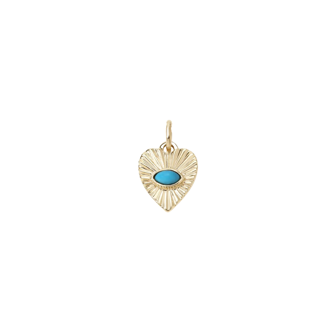Mini Turquoise Sunbeam Heart Charm - Zahava Heirlooms Trunk Show