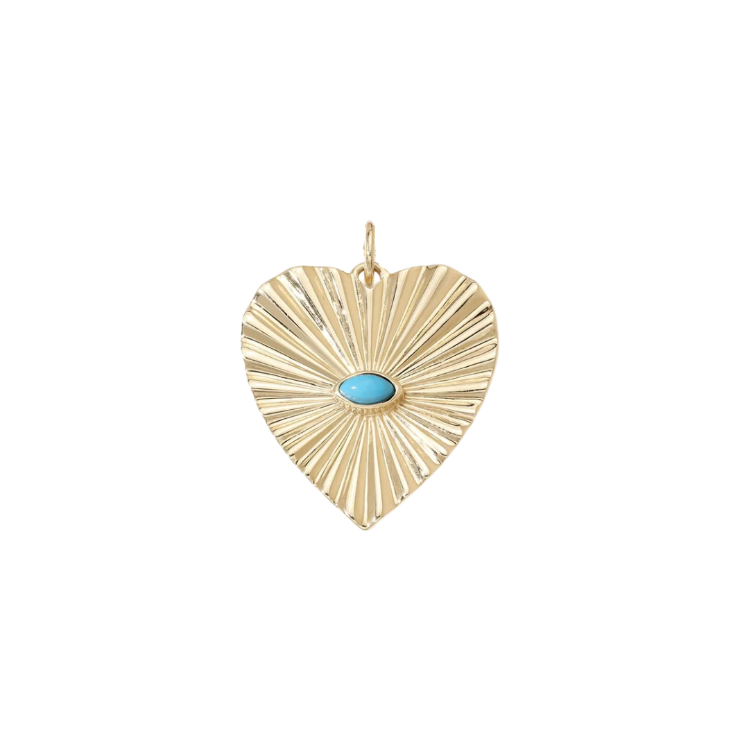 Large Turquoise Sunbeam Heart Charm - Zahava Heirlooms Trunk Show