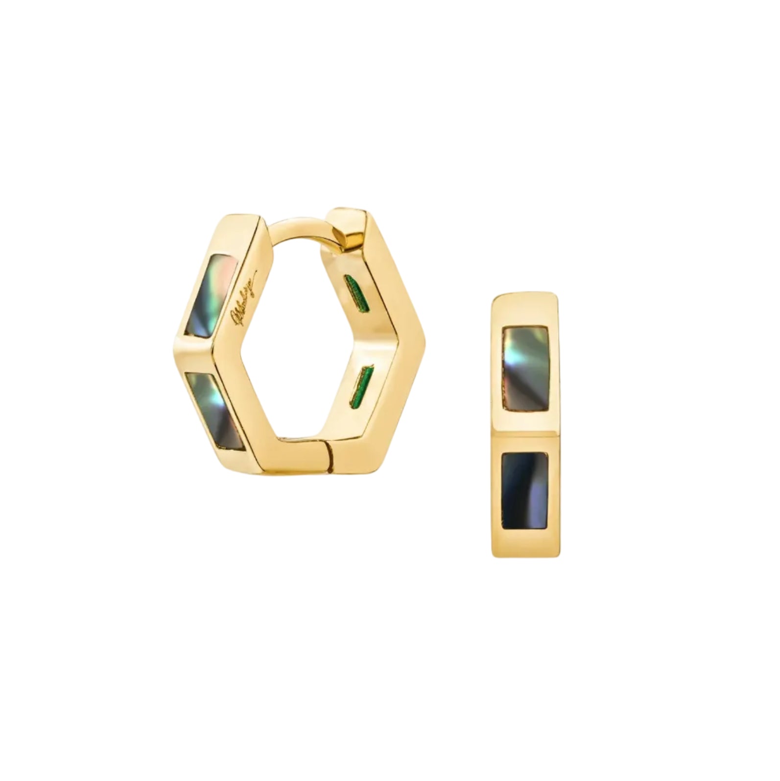 Stone Inlayed Ari Hoops - Abalone Shell