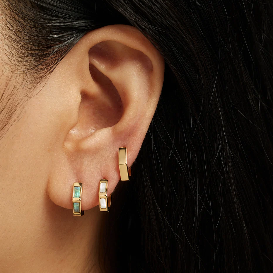 Stone Inlayed Ari Hoops - Abalone Shell
