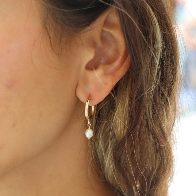 Classic Hoops with Pearl Charm