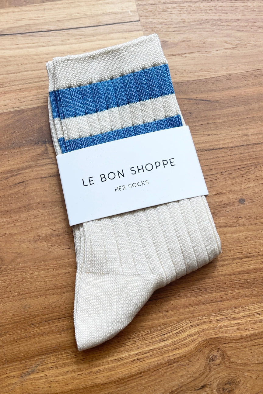 Le Bon Shoppe Her Varsity Socks - White Periwinkle