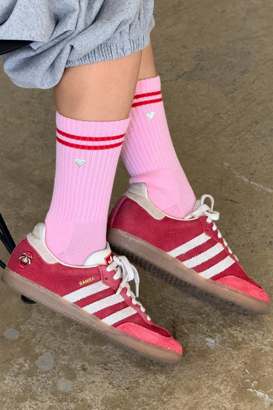 Le Bon Shoppe Embroidered Boyfriend Socks -  Amour Pink + Heart