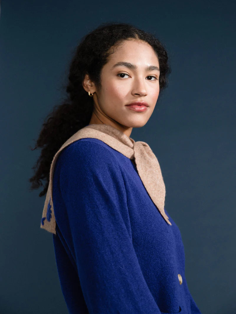 Cashmere Sailor Scarf — Fawn + Cobalt