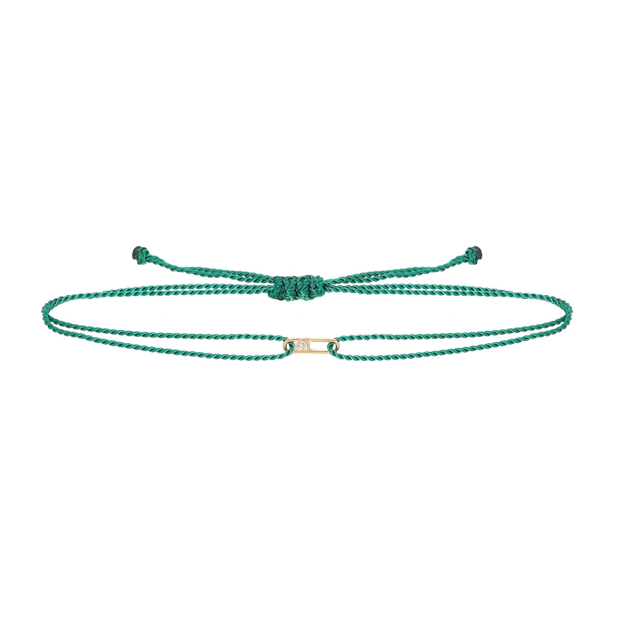 Single Link Diamond Cord Bracelet - Emerald
