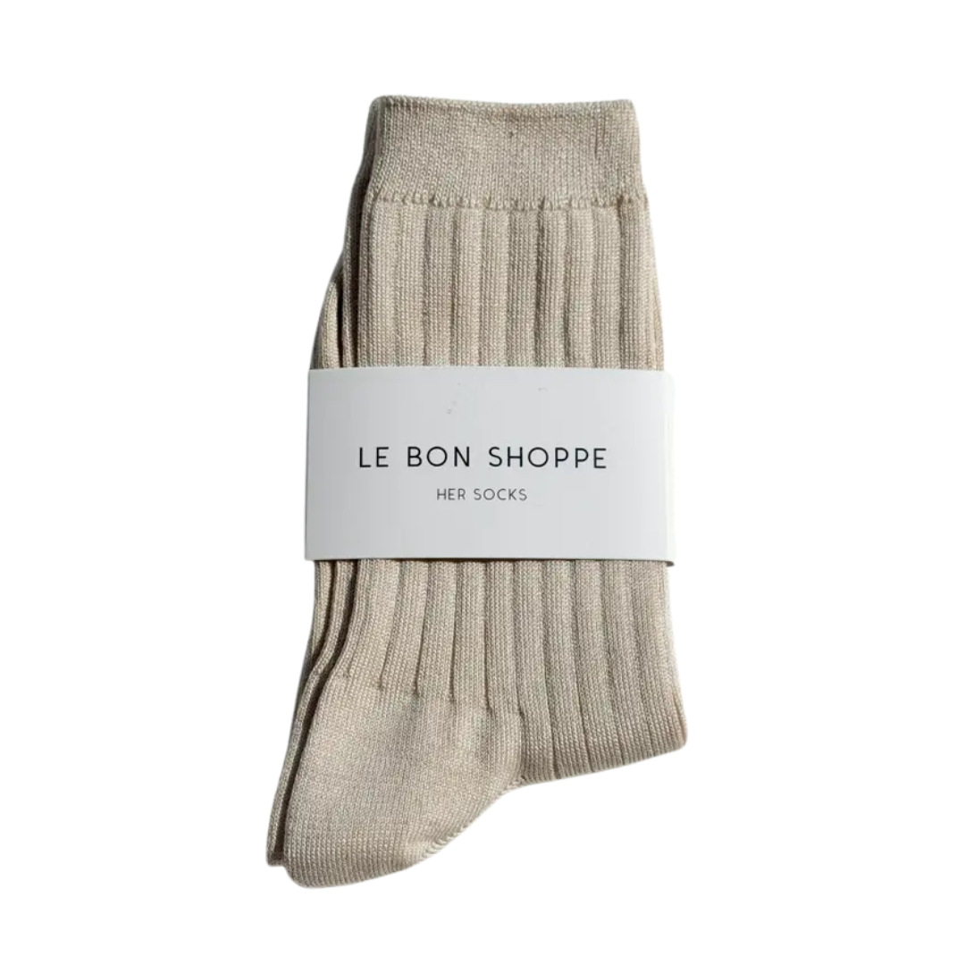 Le Bon Shoppe Her Socks - Mercerized Combed Cotton Rib - Porcelain