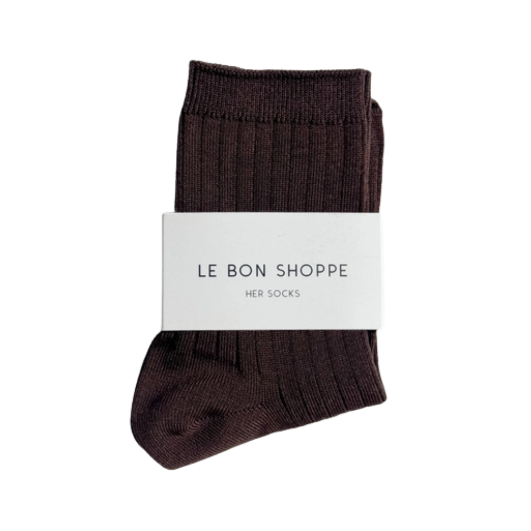 Le Bon Shoppe Her Socks - Mercerized Combed Cotton Rib - Coffee