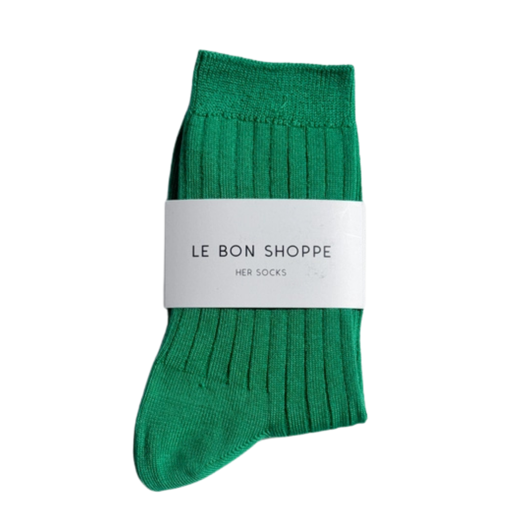 Le Bon Shoppe Her Socks - Mercerized Combed Cotton Rib - Kelly Green