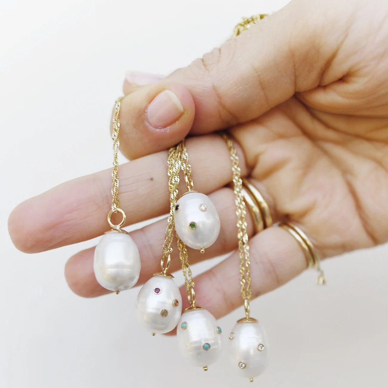Baroque Pearl Drop Necklace with Aquamarine, Turquoise, and Sapphire Stones