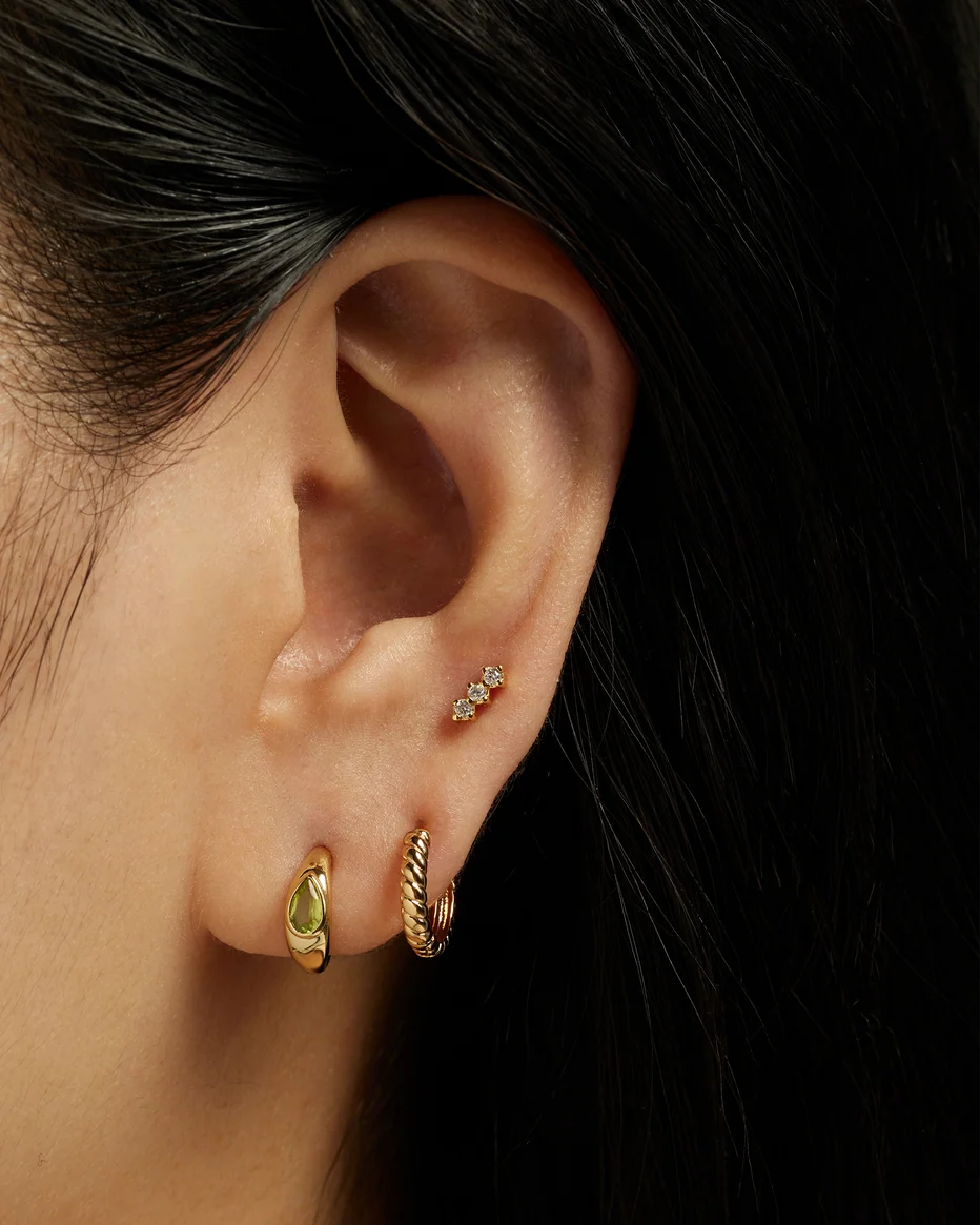 Tally Pear Huggie Hoops - Olive Quartz