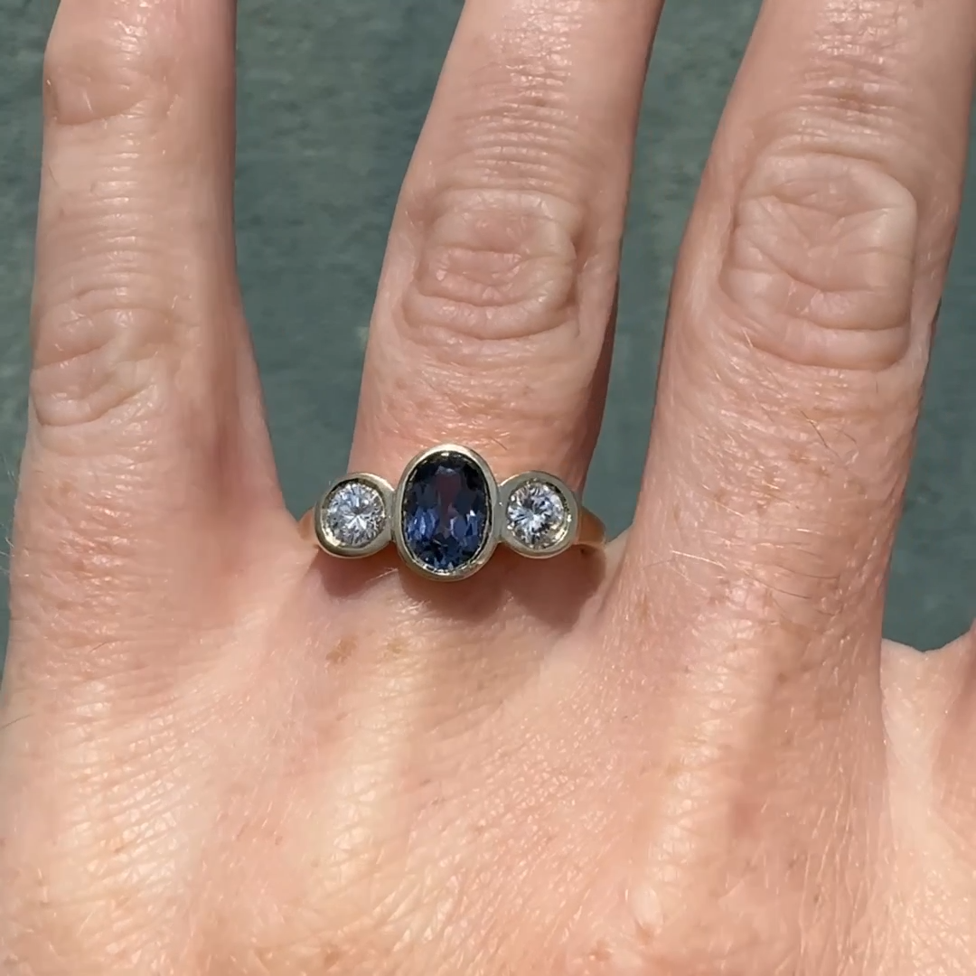 Petra Ring With Blue Australian Sapphire and Diamonds — Commitment, Curated