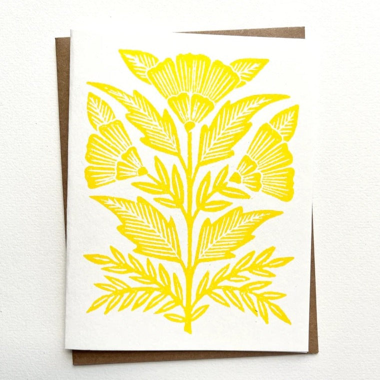 Yellow Floral Block Printed Card