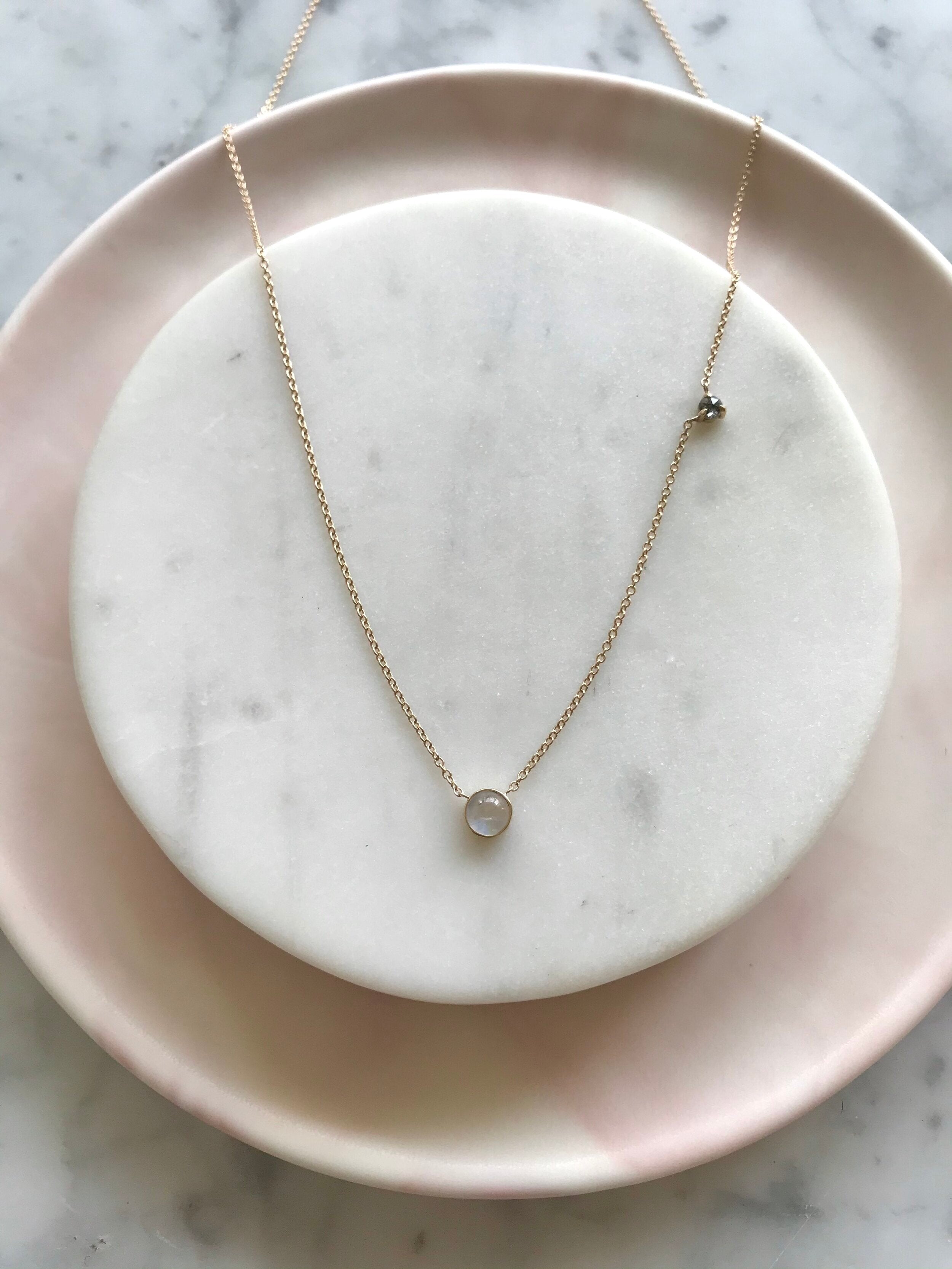 Moonstone + Salt and Pepper Diamond Necklace
