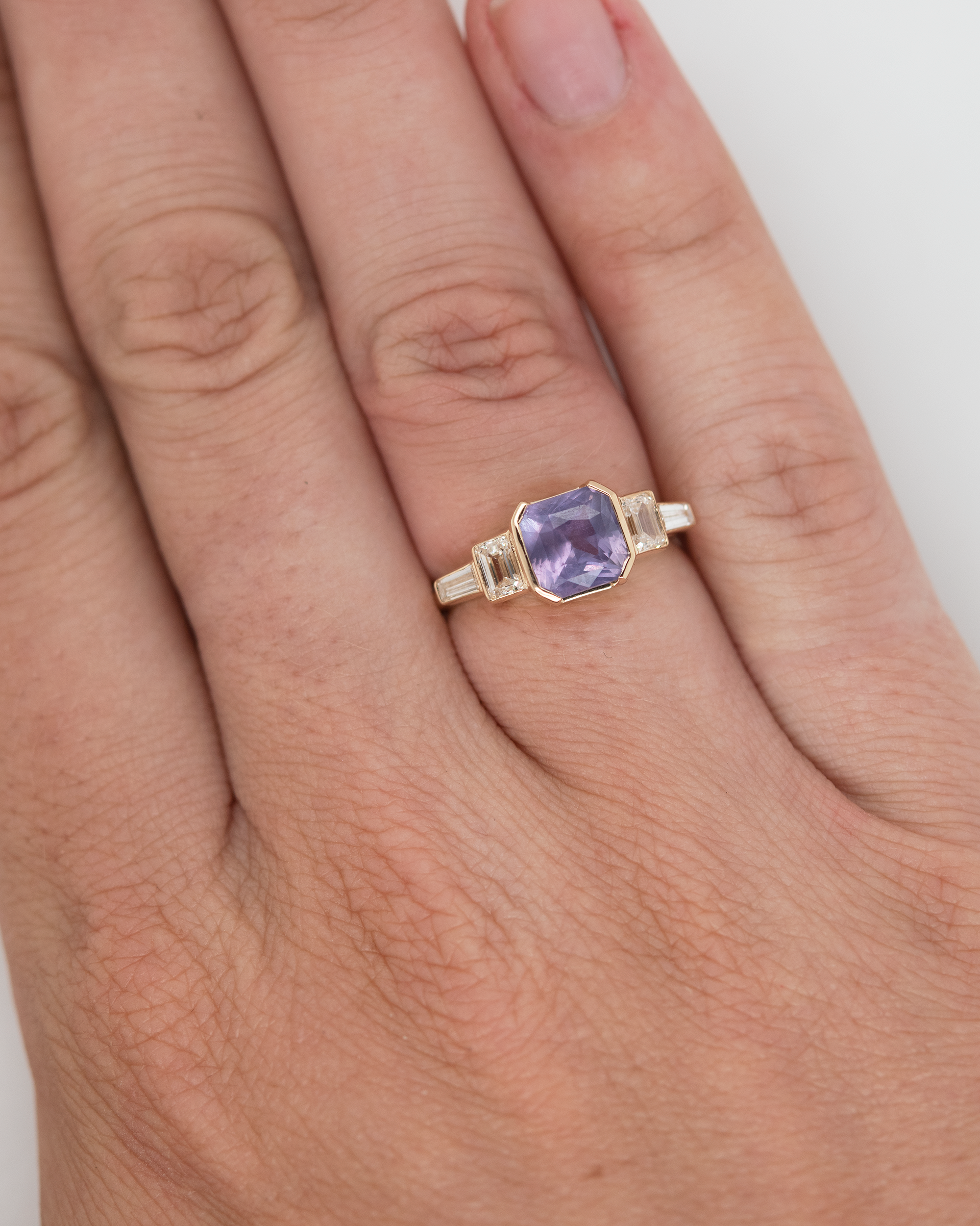 Purple Sapphire Cut Corner Ring