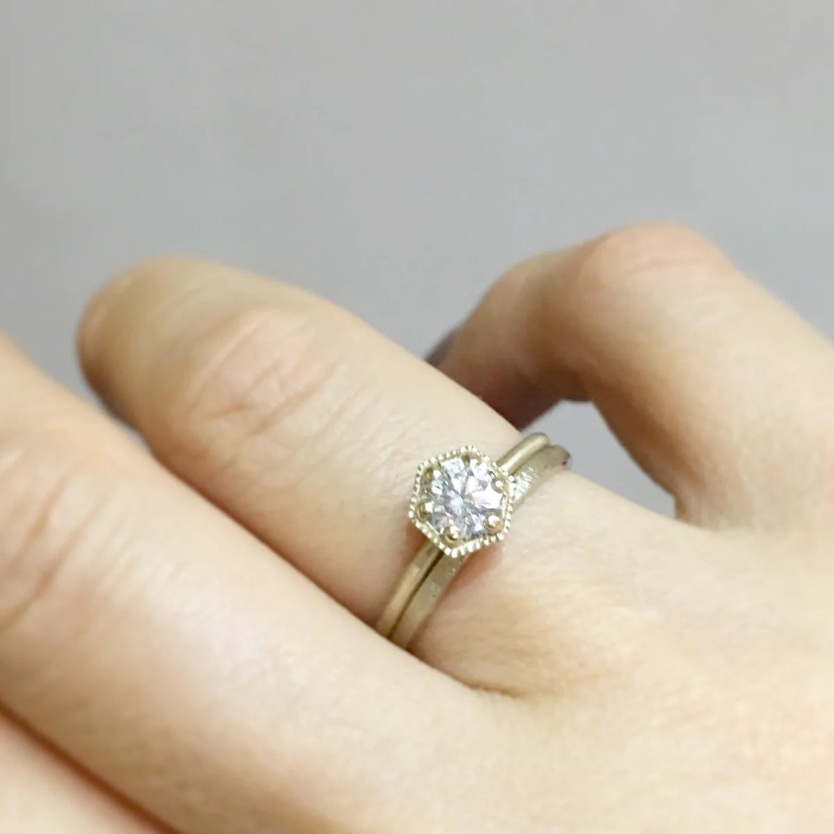 White Diamond Hexagon Ring