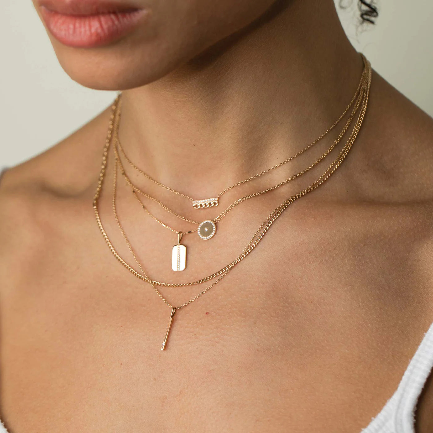 Single Diamond Vertical Bar Pendant Necklace