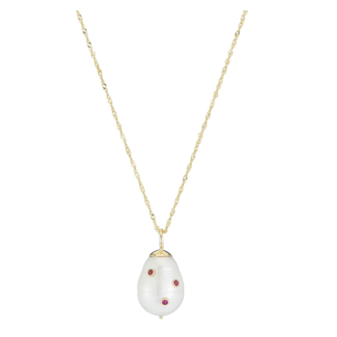 Baroque Pearl Drop with Garnet Necklace